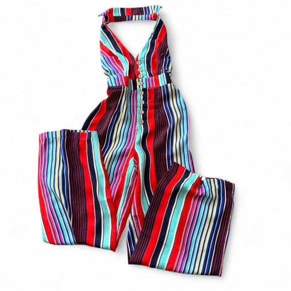 Multi Colored Striped Halter Style Jumpsuit - Picture 3 of 11